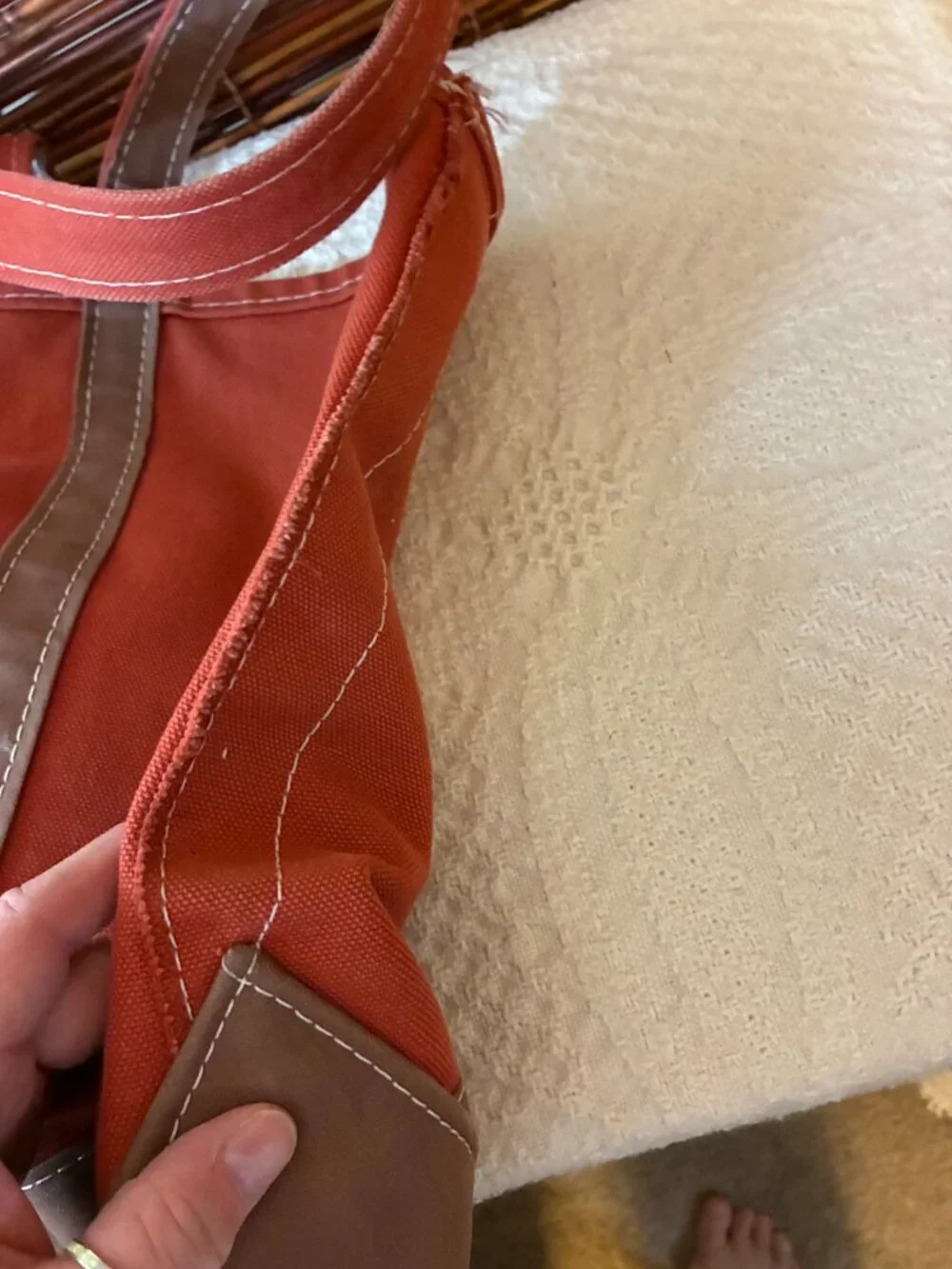 Vintage L.L. Bean XL Boat & Tote Bag Burnt Orange Brown Long Handle